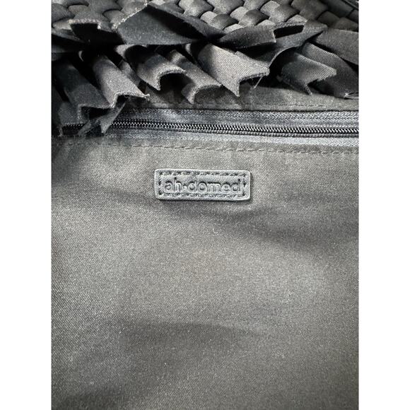 Ah-Dorned Black Woven Neoprene Fringe Tote | Soft Structured Shoulder Bag - Picture 10 of 12